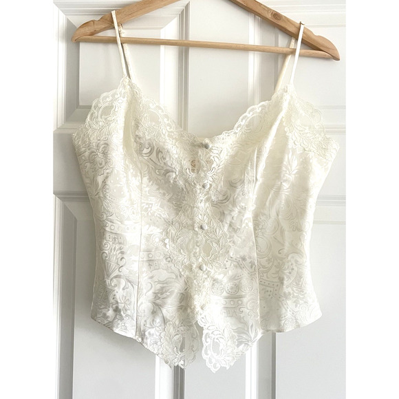 Vtg Victorias Secret Camisole Size Medium Satiny Lace Button Lingerie Top Cami - Picture 1 of 4